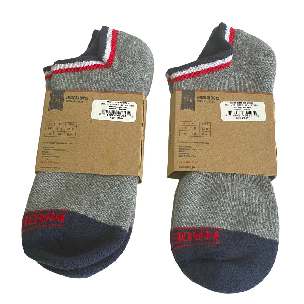 2x NWT MADE HERE Main Street No Show Heather Grey Unisex Cotton Socks, L/XL - Picture 2 of 6